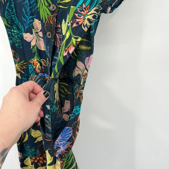 Find🔹Floral Tropical Jumpsuit Womens-V Neck Short Sleeve Linen/Cotton - Picture 7 of 14
